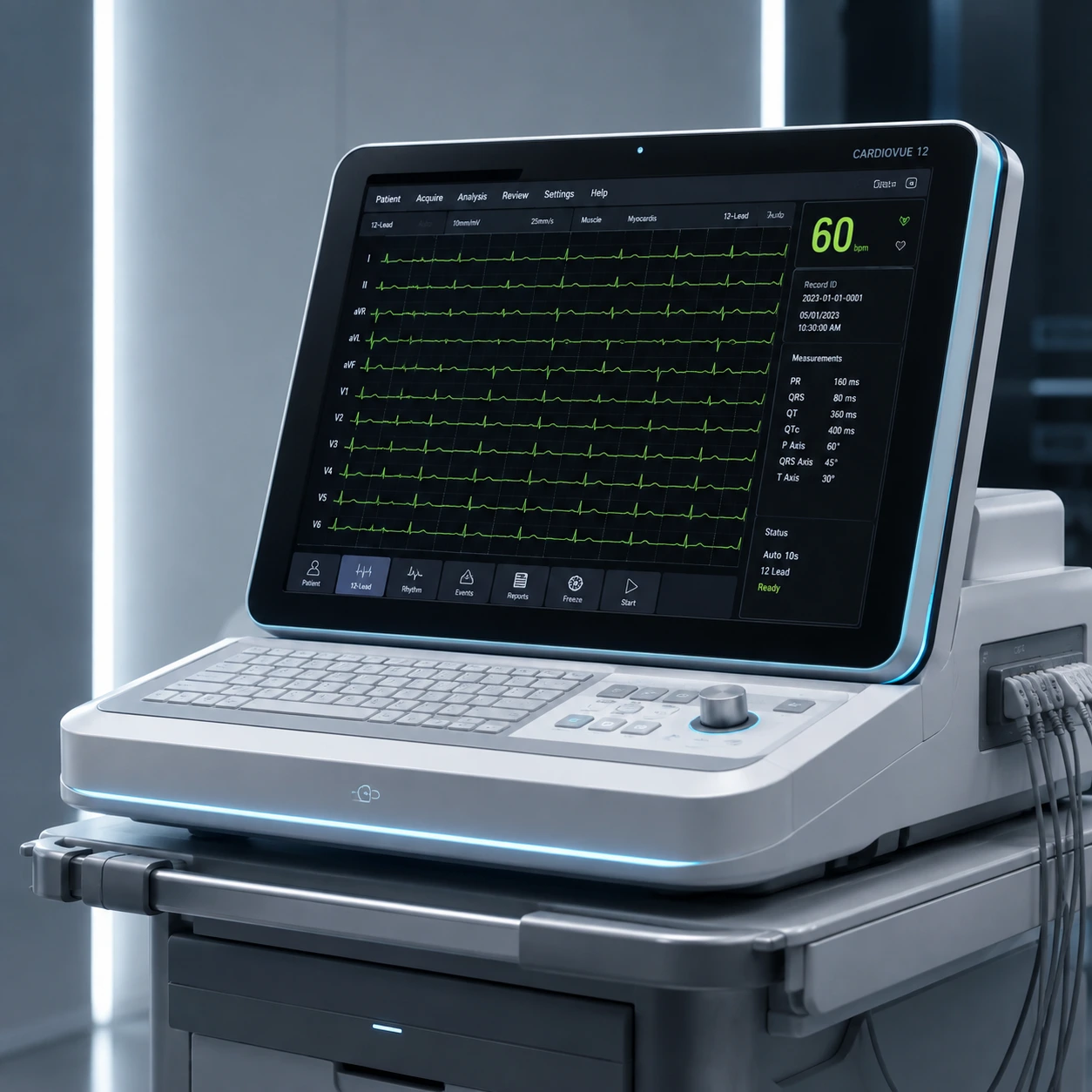 ECG 12 dérivations lors d’une évaluation de douleur thoracique à Dubaï