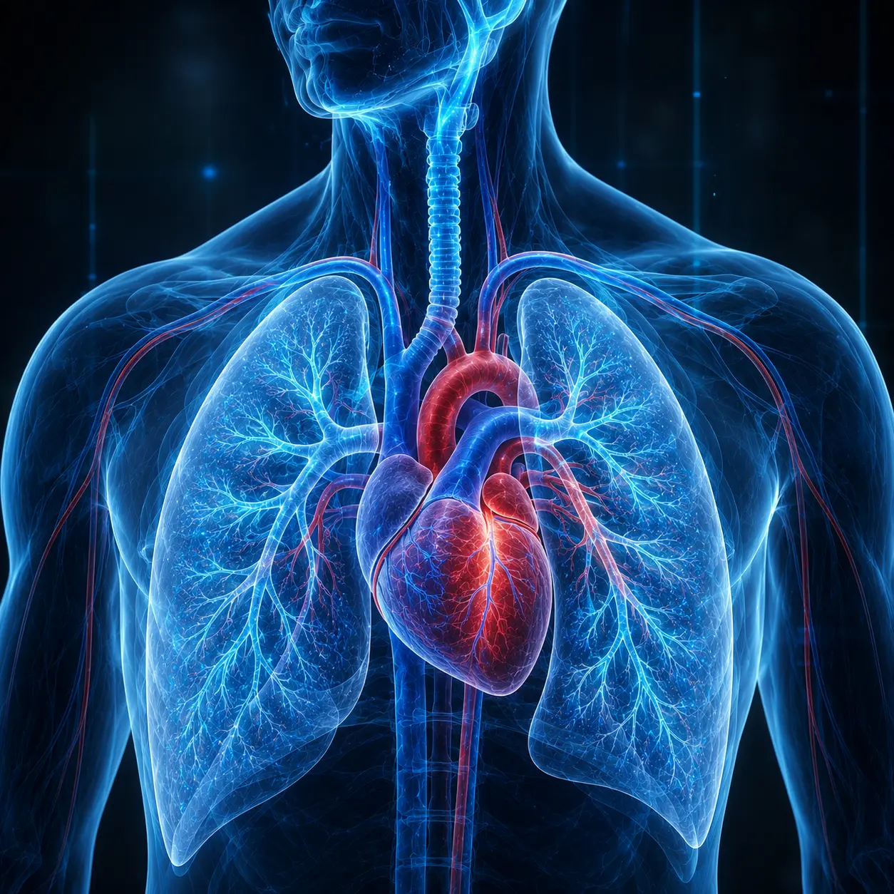 Heart और lungs दिखाता cardiopulmonary system का 3D medical illustration