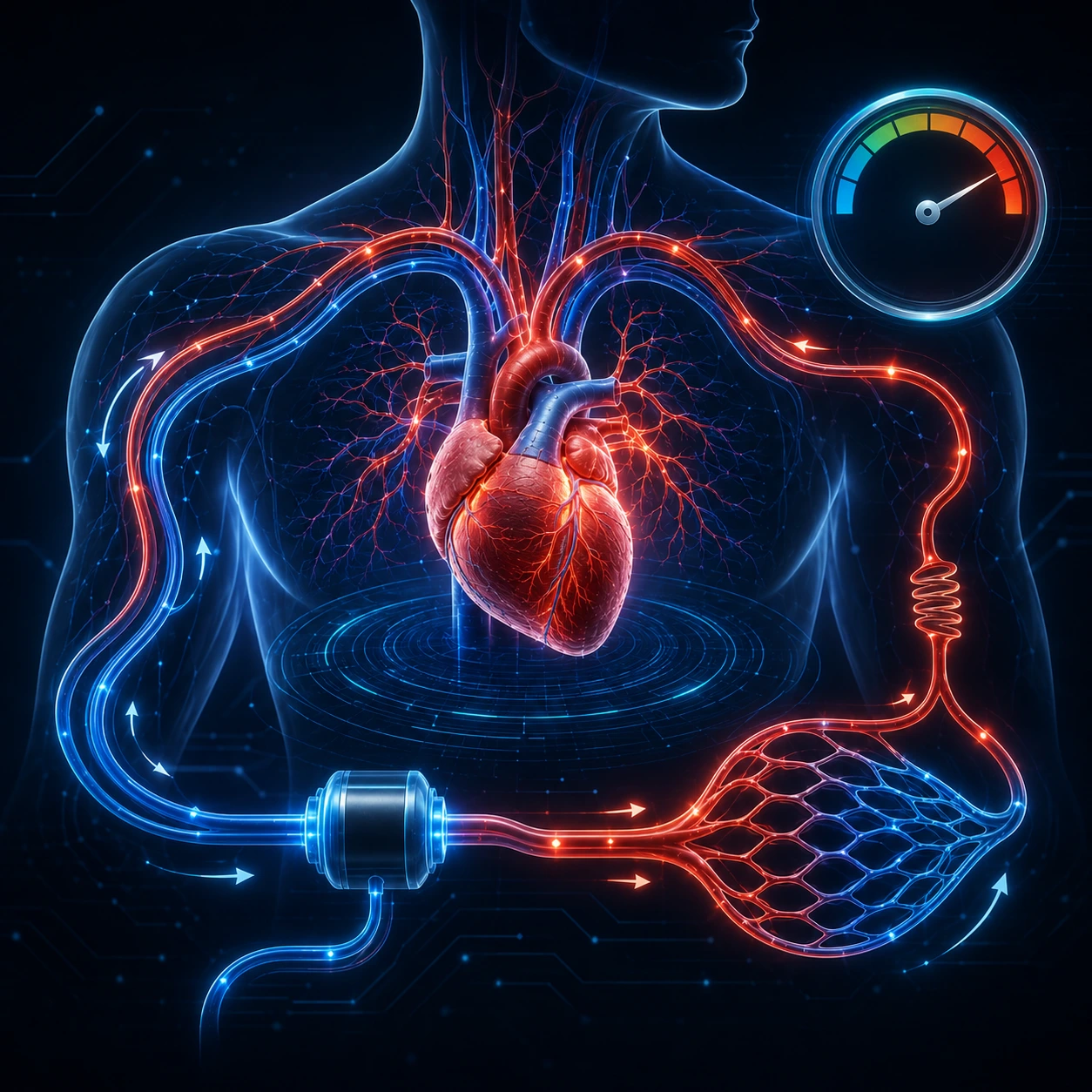 रिदम मॉनिटरिंग दिखाने वाला cardiovascular electrical circuit concept