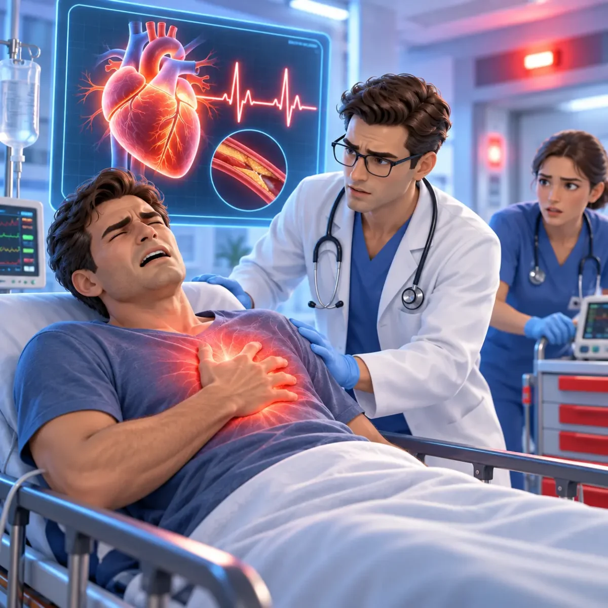 नए और महत्वपूर्ण सीने के दर्द के कारण urgent medical assessment प्राप्त करता हुआ मरीज